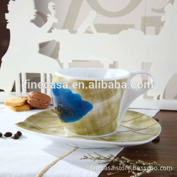 Napoli Gift Collection 230CC Hyper White Porcelain Fancy Coffee Cup and Saucer of Blue Anemone